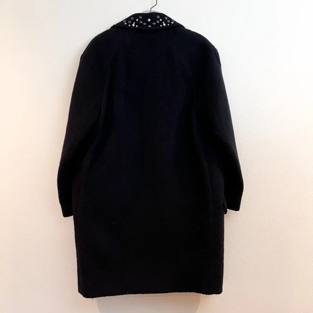 Coach Embellished Black Wool Blend Classic Long Collared Designer Trench Coat 4 - Picture 10 of 10
